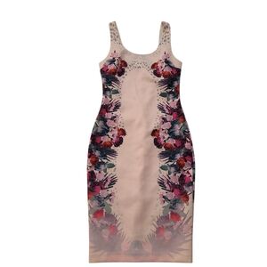 Guess Los Angeles Pink Dress Bodycon Wildflowers Roses Sleeveless Lined XS